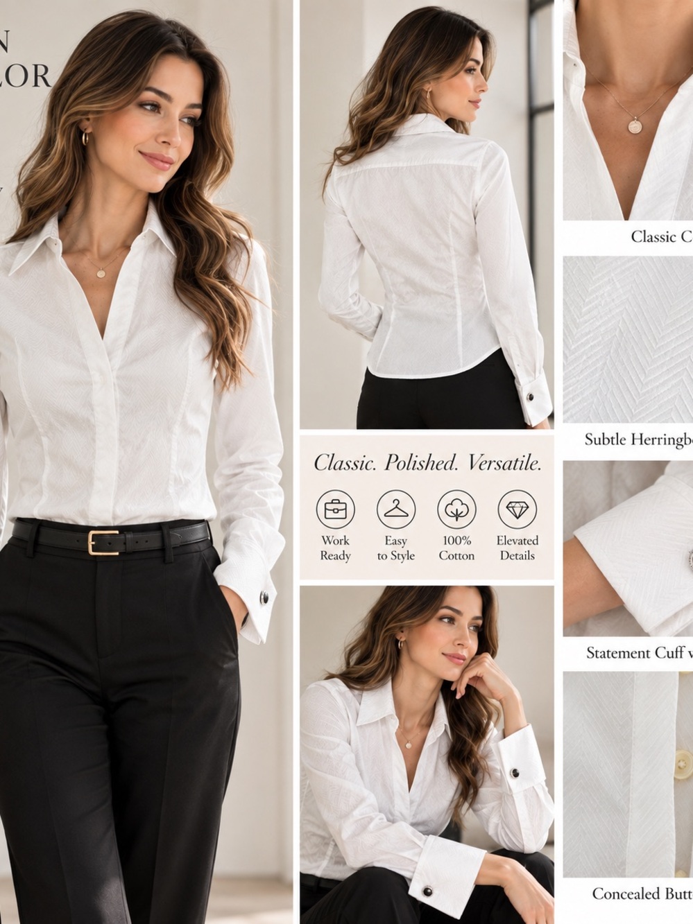 Ann Taylor White Cotton Herringbone Button Down Shirt Size 0